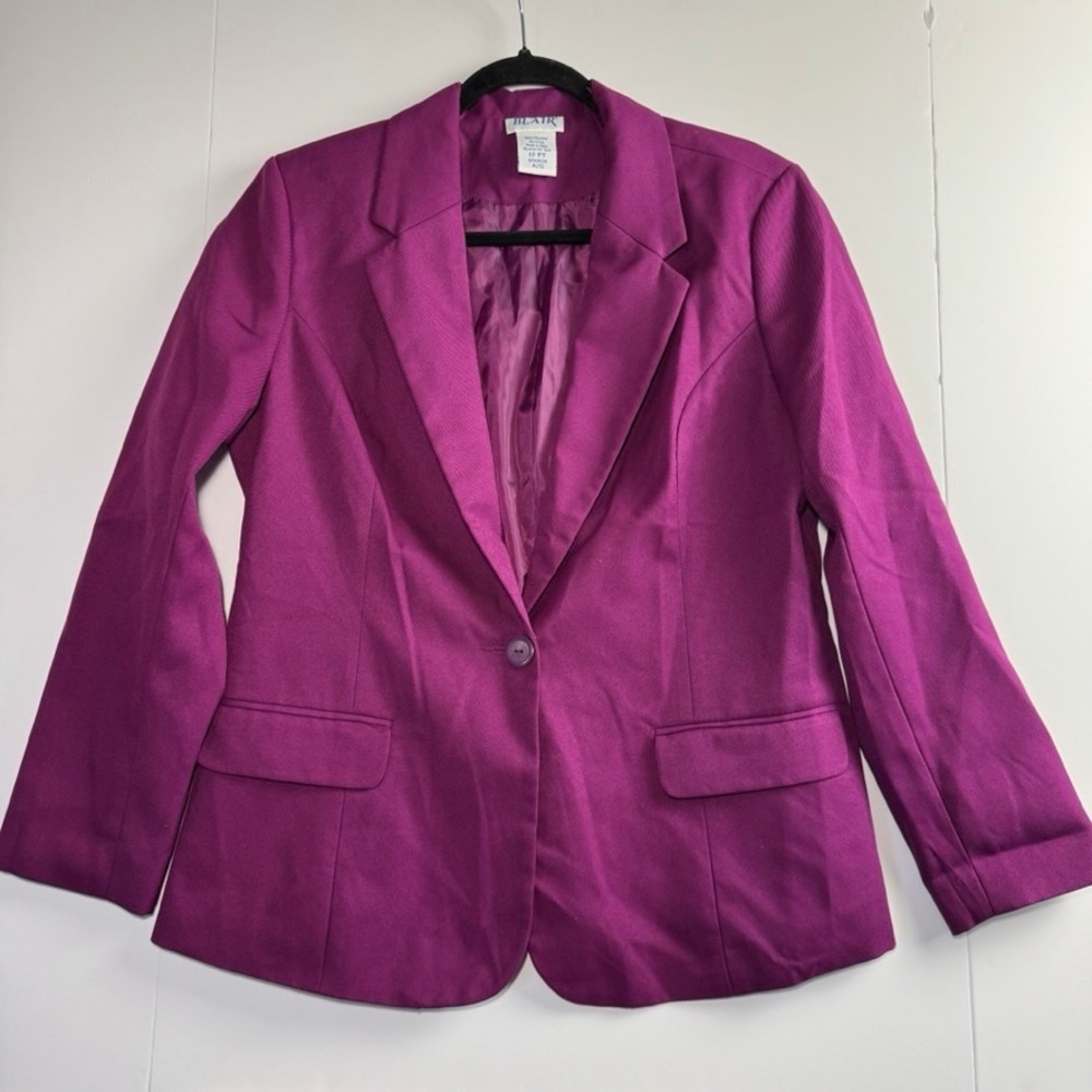 Blair Womens Magenta Purple Single Button Lined Blazer Jacket 12 PT 604424